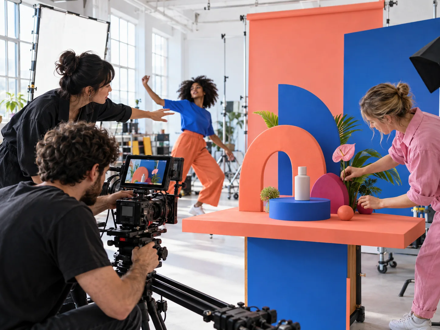 Equipo audiovisual produciendo una campaña publicitaria